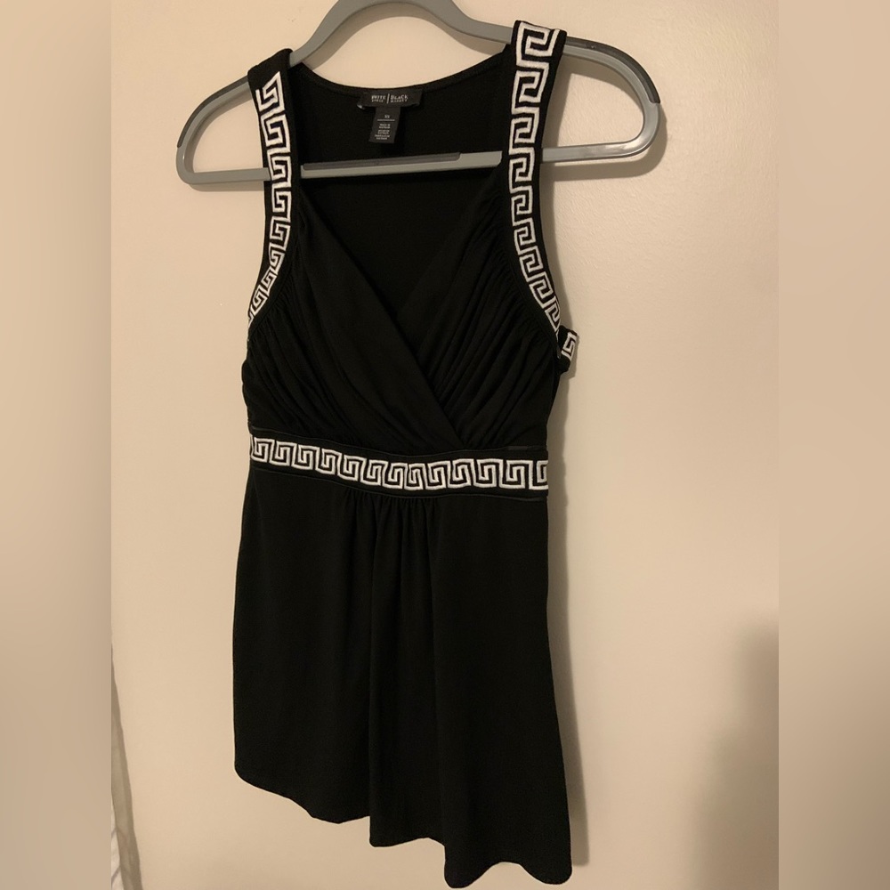 White House Black Market Greek key trim blouse